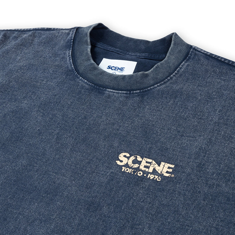 SCENE BY ICE FIRE WASHED TOKYO 1976  LONG TEE-NAVY