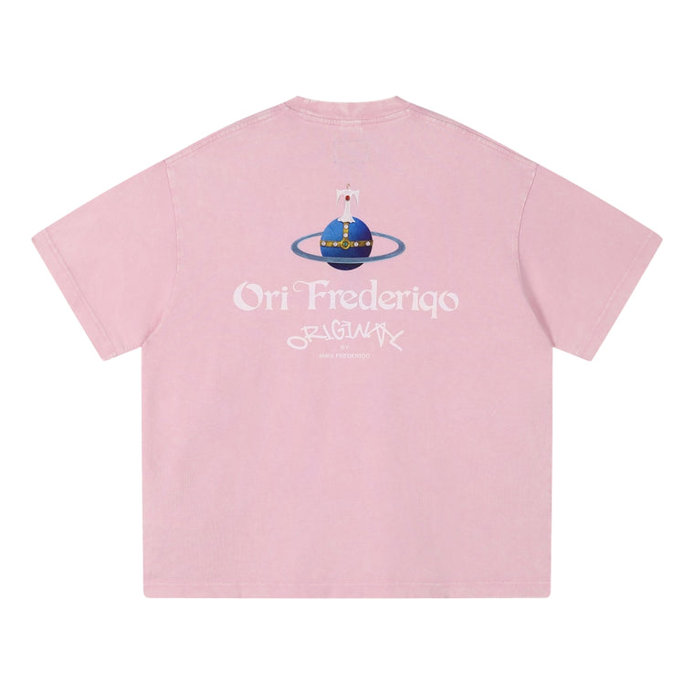 ORI FREDERIQO WASHED PRINT TEE-PINK