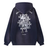 ORI FREDERIQO WASHED VELVET PRINTED ZIP UP HOODED SWEATSHIRT-BLUE