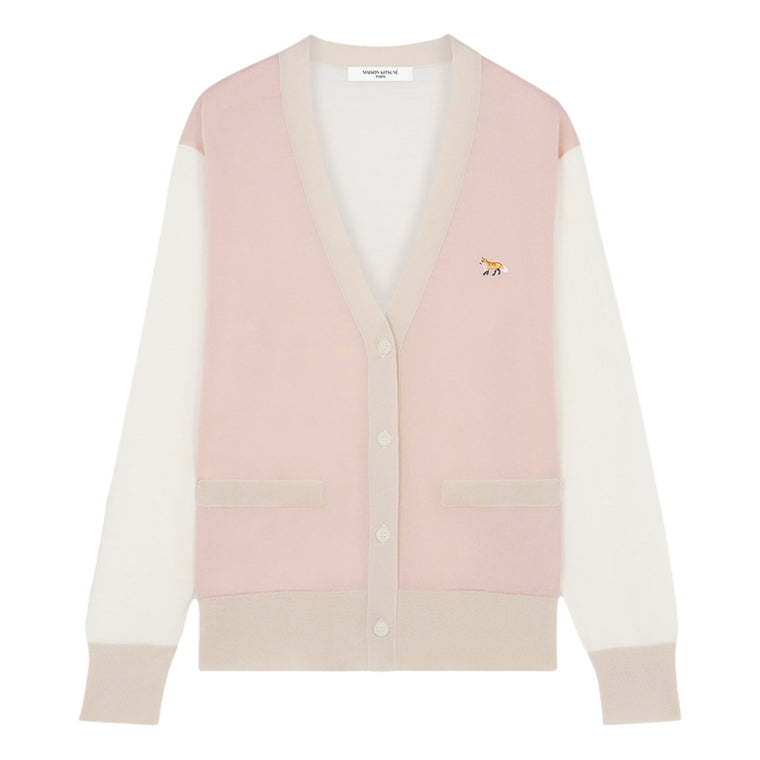 MAISON KITSUNE W BABY FOX PATCH COLOR BLOCK CARDIGAN-ROSE