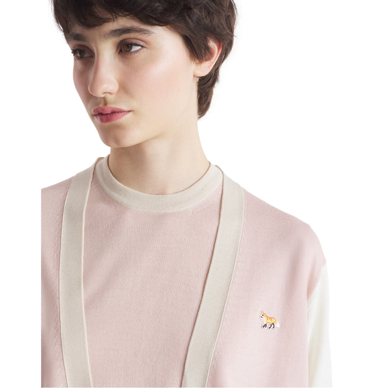 MAISON KITSUNE W BABY FOX PATCH COLOR BLOCK CARDIGAN-ROSE