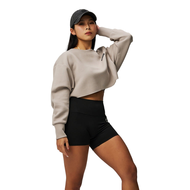 TEAMJOINED W EVERYDAY LABEL CROP LONG SLEEVE-LIGHT GREY