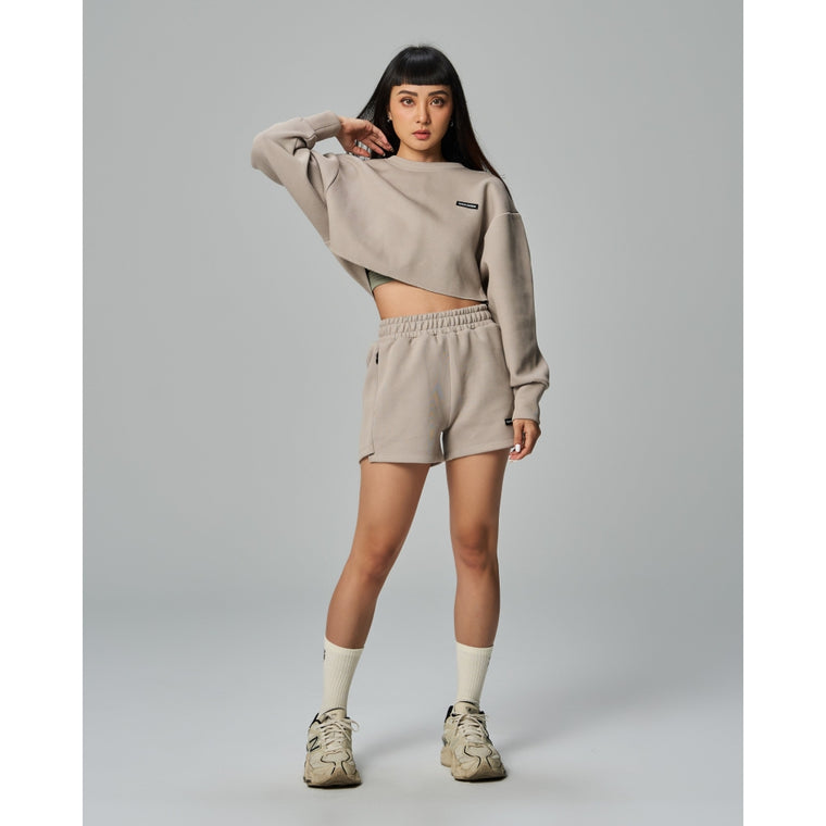 TEAMJOINED W EVERYDAY LABEL HIGH WAISTED SHORTS-LIGHT GREY