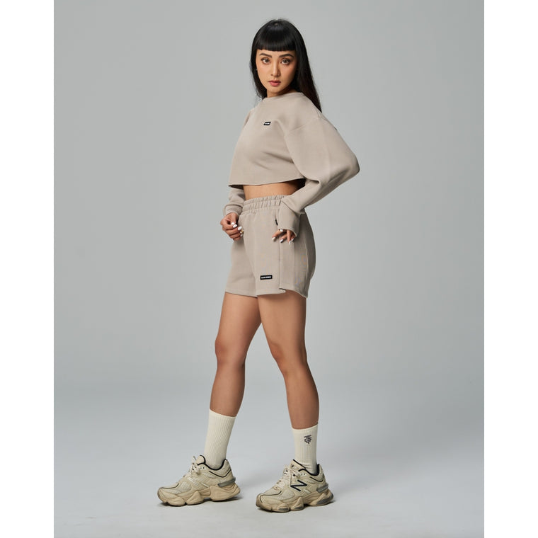 TEAMJOINED W EVERYDAY LABEL HIGH WAISTED SHORTS-LIGHT GREY