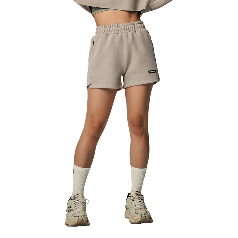 TEAMJOINED W EVERYDAY LABEL HIGH WAISTED SHORTS-LIGHT GREY