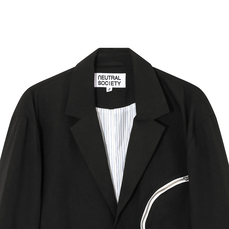 NEUTRAL SOCIETY ZIPPER POCKET OVERSIZE BLAZER-BLACK