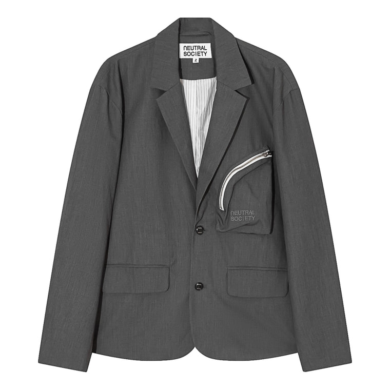 NEUTRAL SOCIETY ZIPPER POCKET OVERSIZE BLAZER-HEATHER GREY