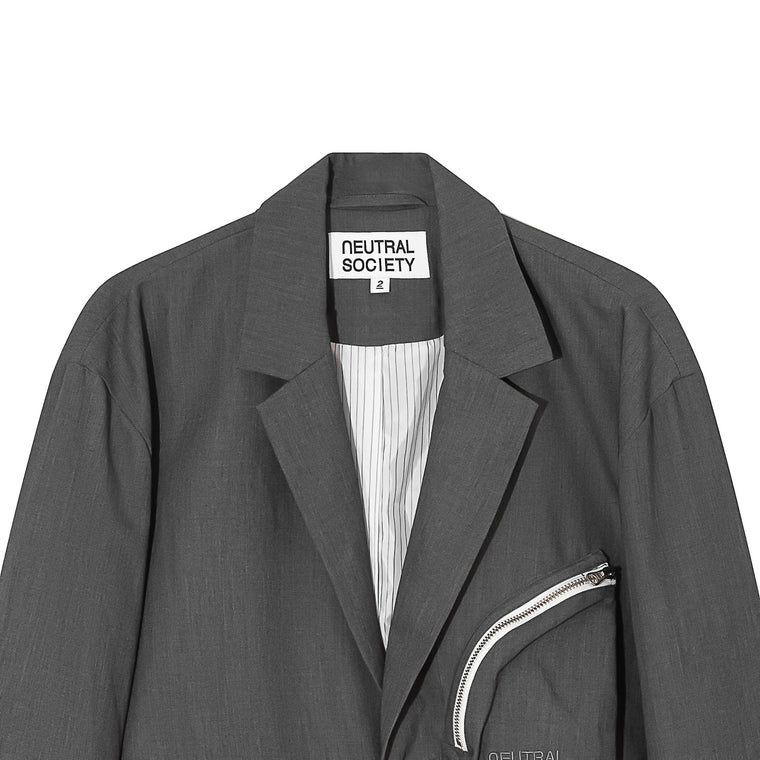 NEUTRAL SOCIETY ZIPPER POCKET OVERSIZE BLAZER-HEATHER GREY