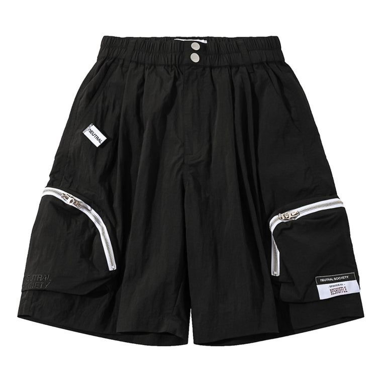 NEUTRAL SOCIETY ZIPPER POCKET TECH. SHORTS-BLACK