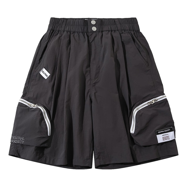 NEUTRAL SOCIETY ZIPPER POCKET TECH. SHORTS-DARK GREY