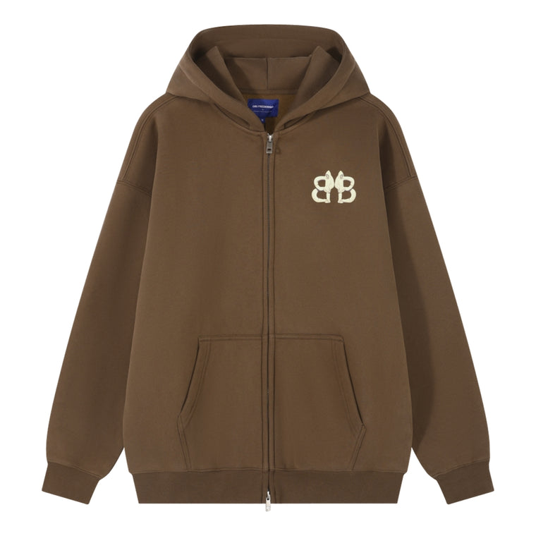 ORI FREDERIQO ZIP UP HOODED SEWATSHIRT-BROWN