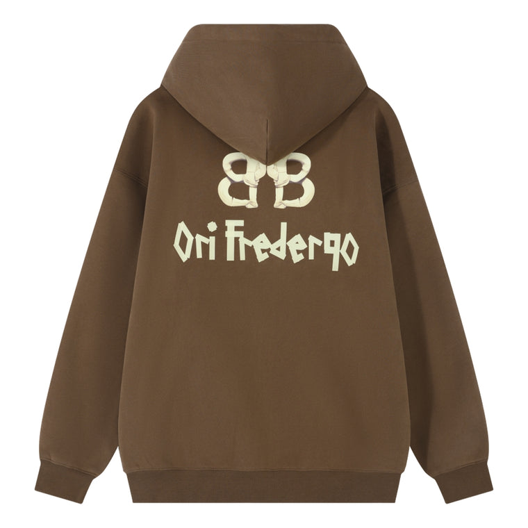 ORI FREDERIQO ZIP UP HOODED SEWATSHIRT-BROWN