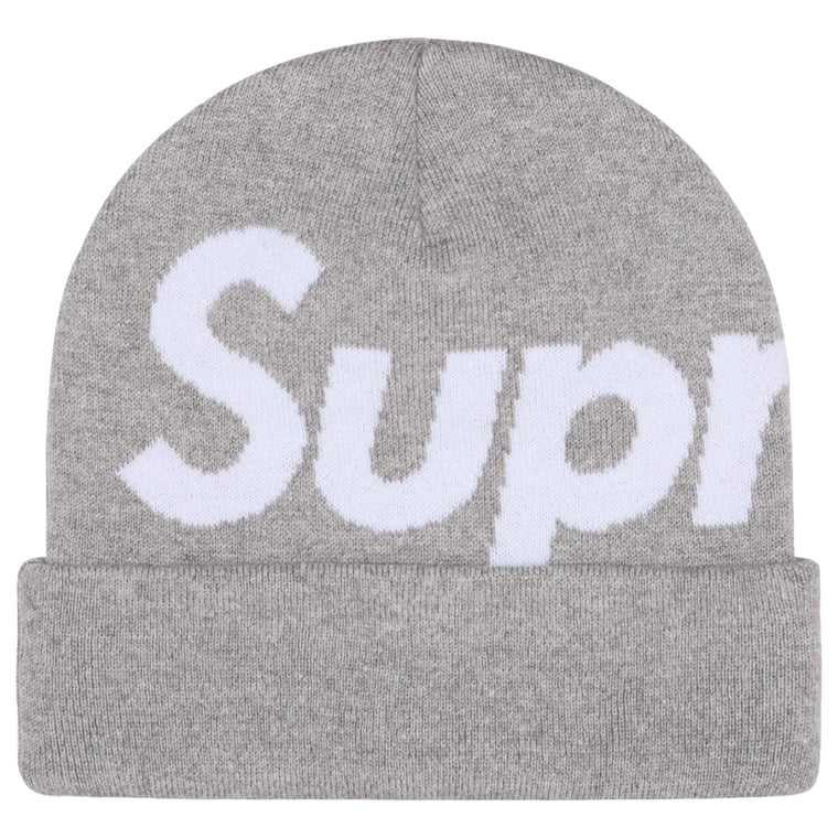 SUPREME BIG LOGO BEANIE-HEATHER GREY