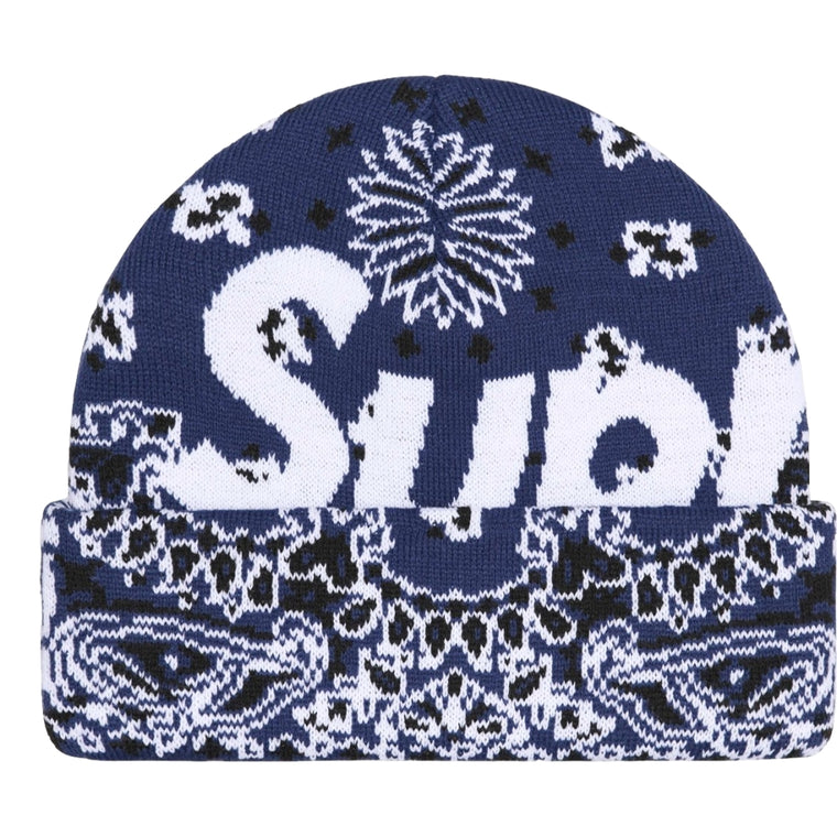 SUPREME BANDANA BIG LOGO BEANIE-NAVY BANDANA