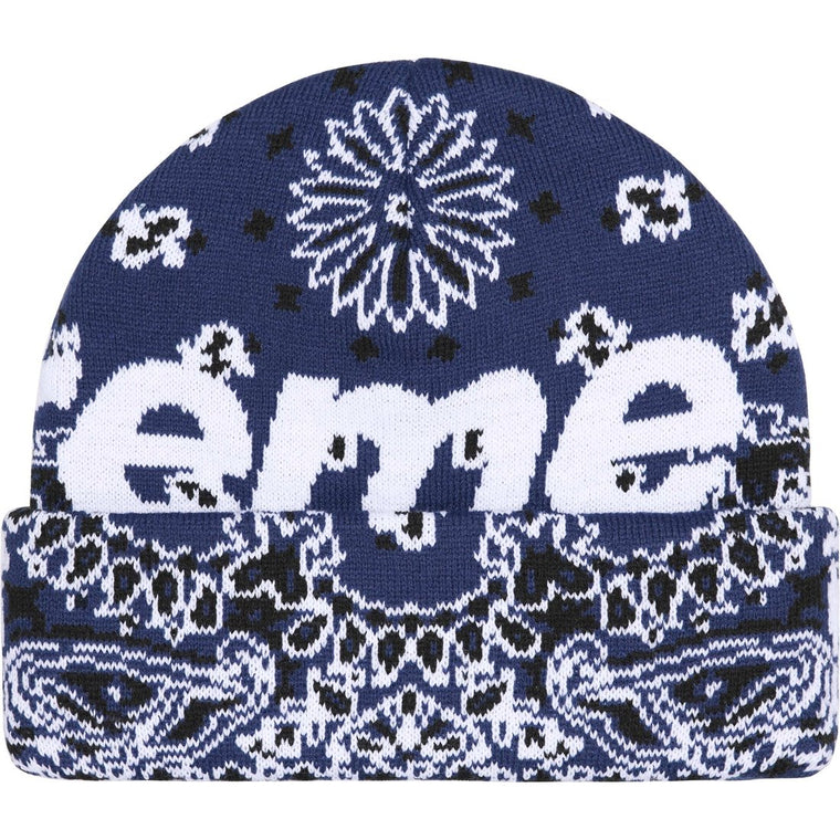 SUPREME BANDANA BIG LOGO BEANIE-NAVY BANDANA