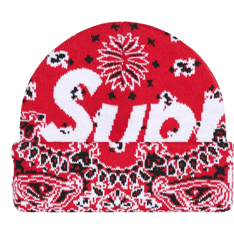 SUPREME BANDANA BIG LOGO BEANIE-RED BANDANA