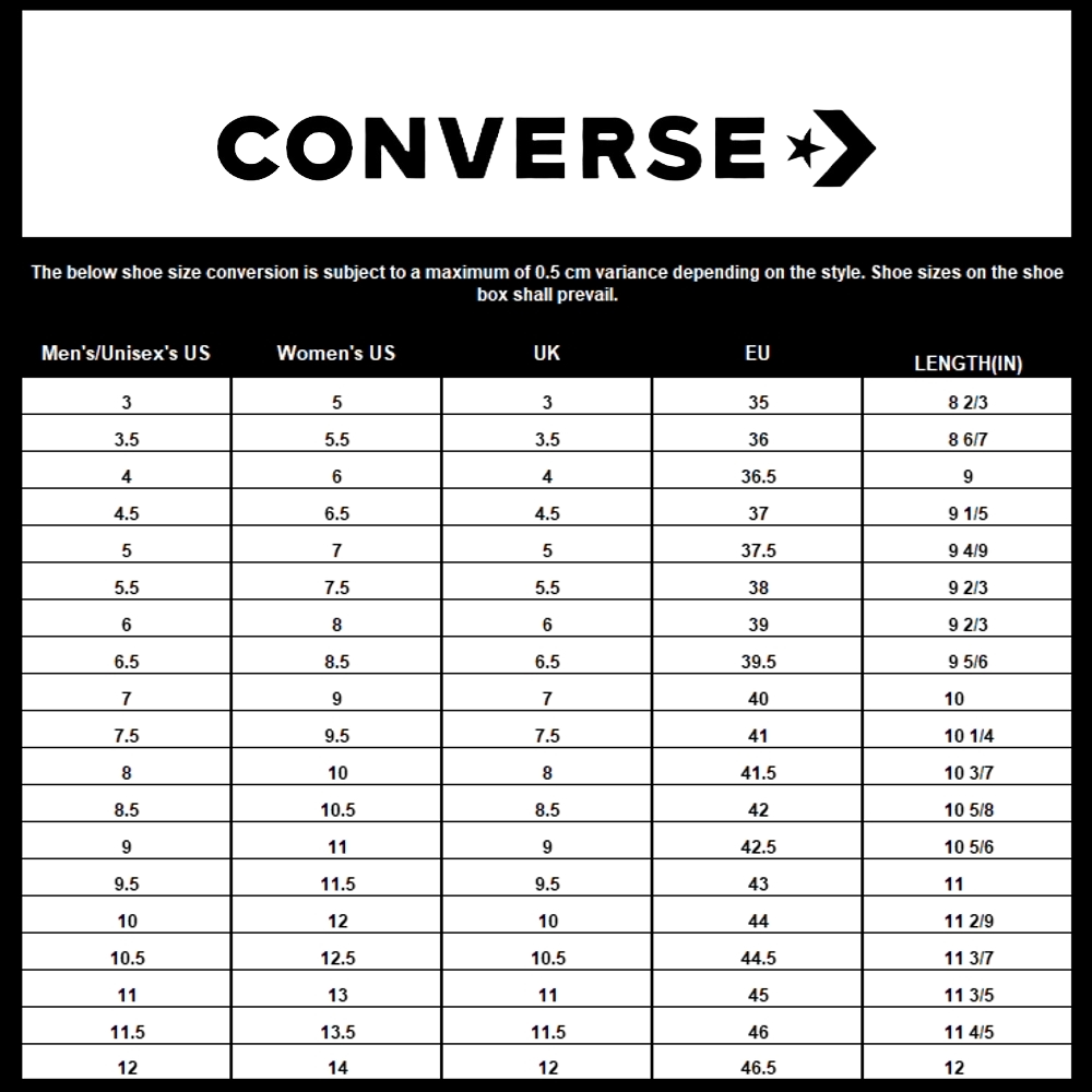 Converse shoe clearance conversion