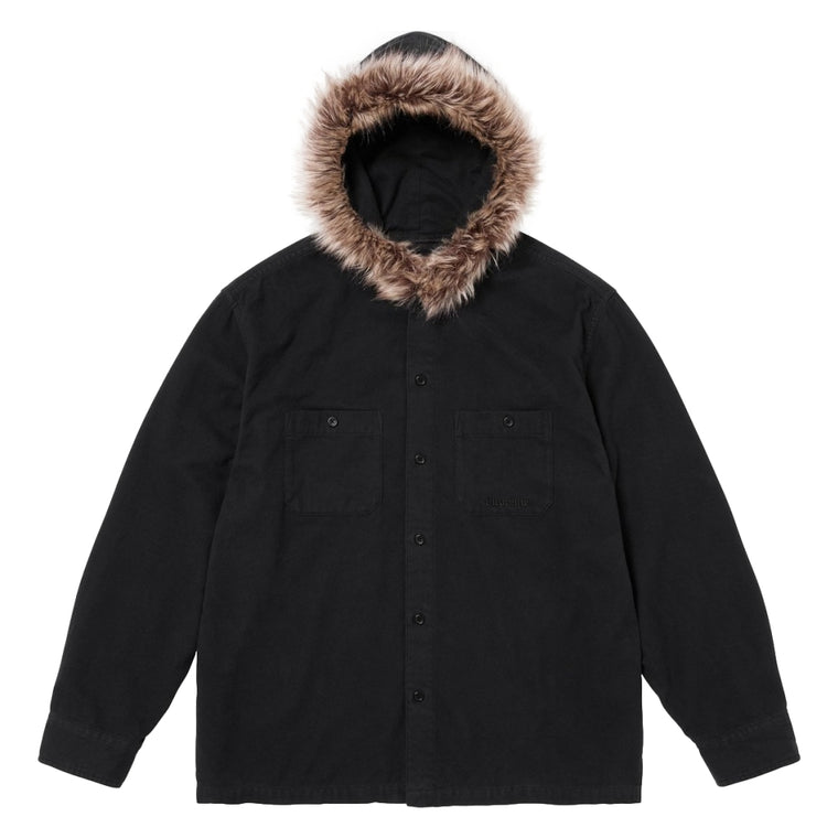 SUPREME FUR TRIM FLANNEL HOODED SHIRT-BLACK