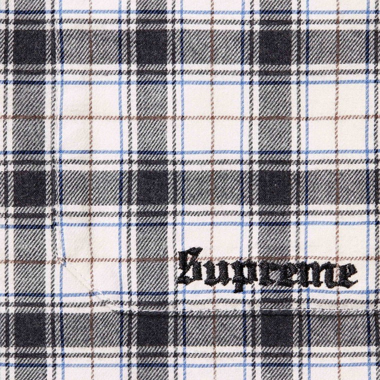 SUPREME FUR TRIM FLANNEL HOODED SHIRT-WHITE