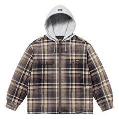 SUPREME DICKIES PLAID HOODED ZIP UP SHIRT-BLACK