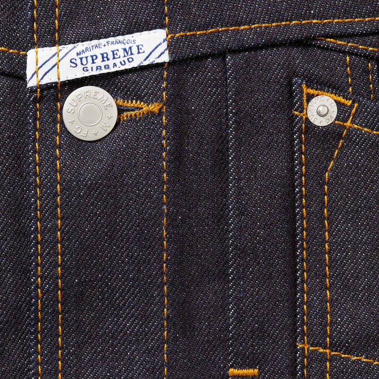 SUPREME MARITHE + FRANCOIS GIRBAUD X-SEAM DENIM TRUCKER JACKET-RIGID INDIGO