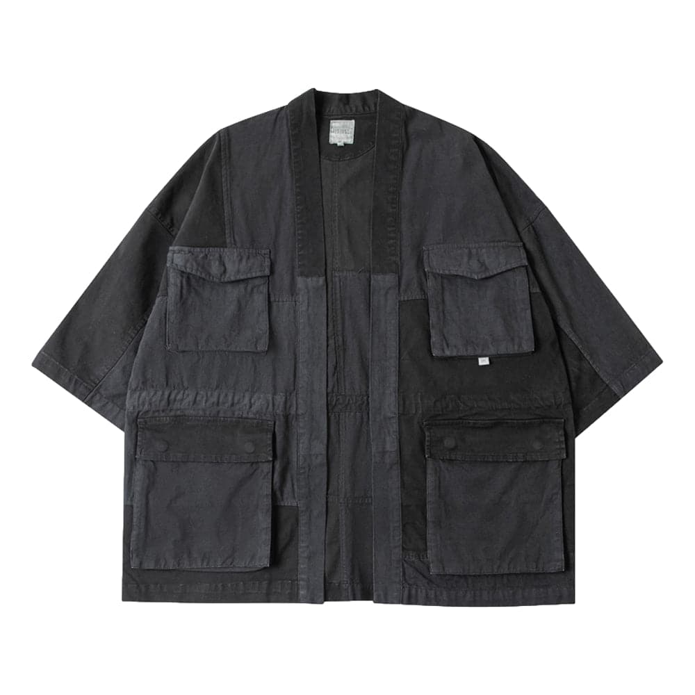 A[S]USL PIGMENT DYE PATCHWORK KIMONO-BLACK - Popcorn Store